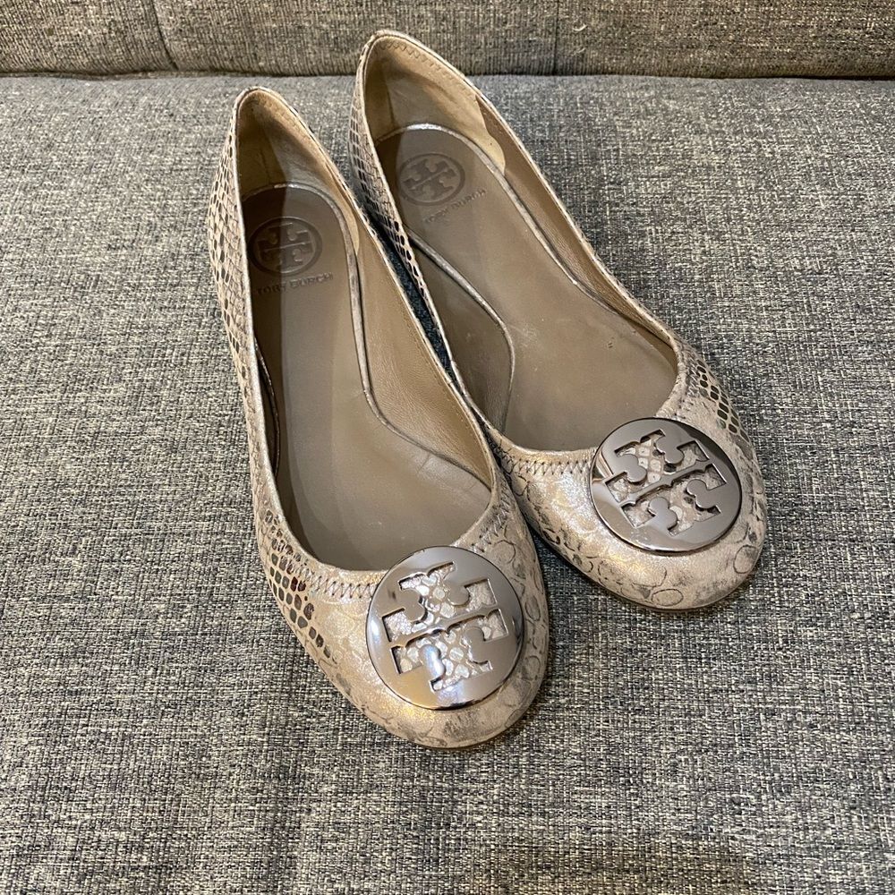 Tory Burch Reva Ballets Metallic Cobra Women Size 7.5